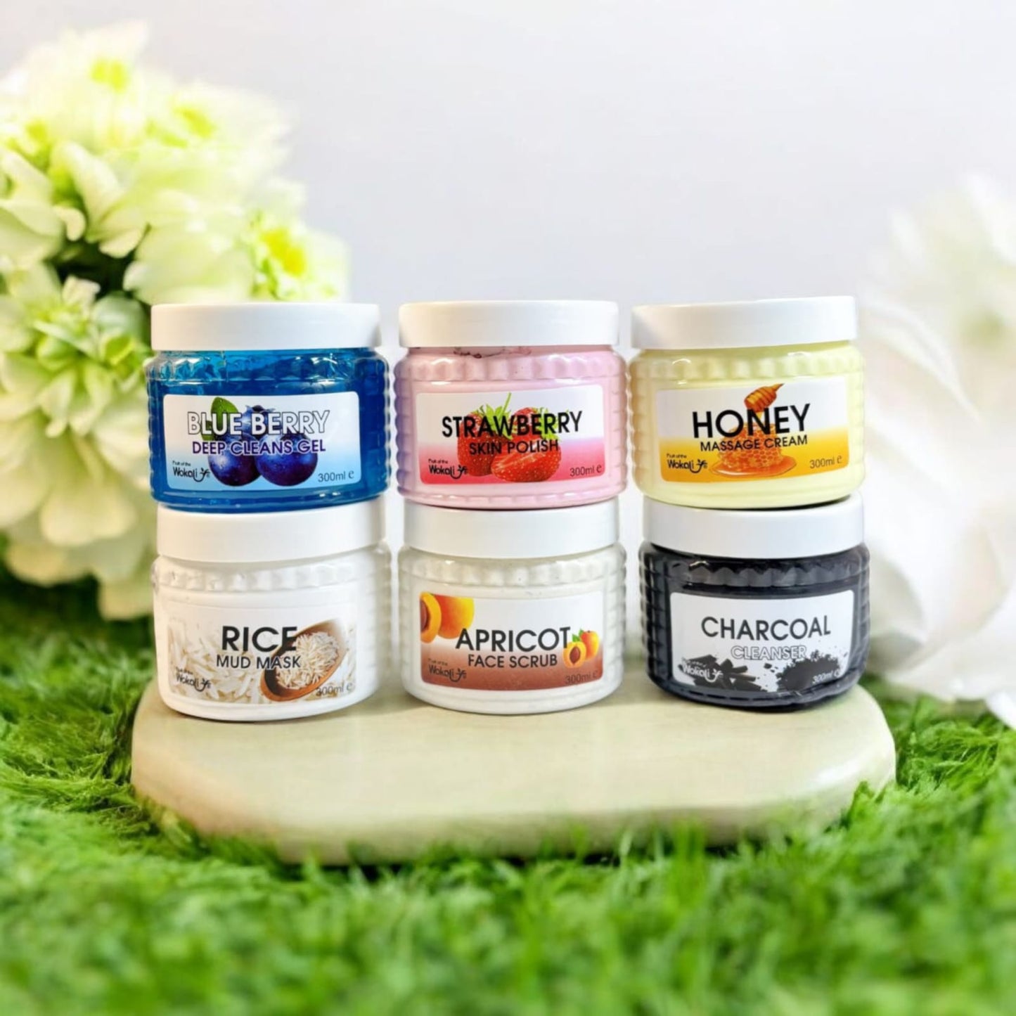 6 in 1 Facial Kit (Skin Polish, Massage Cream, Cleanser, Mud Mask, Clean Gel & Face Scrub)-300 ml Each Jar