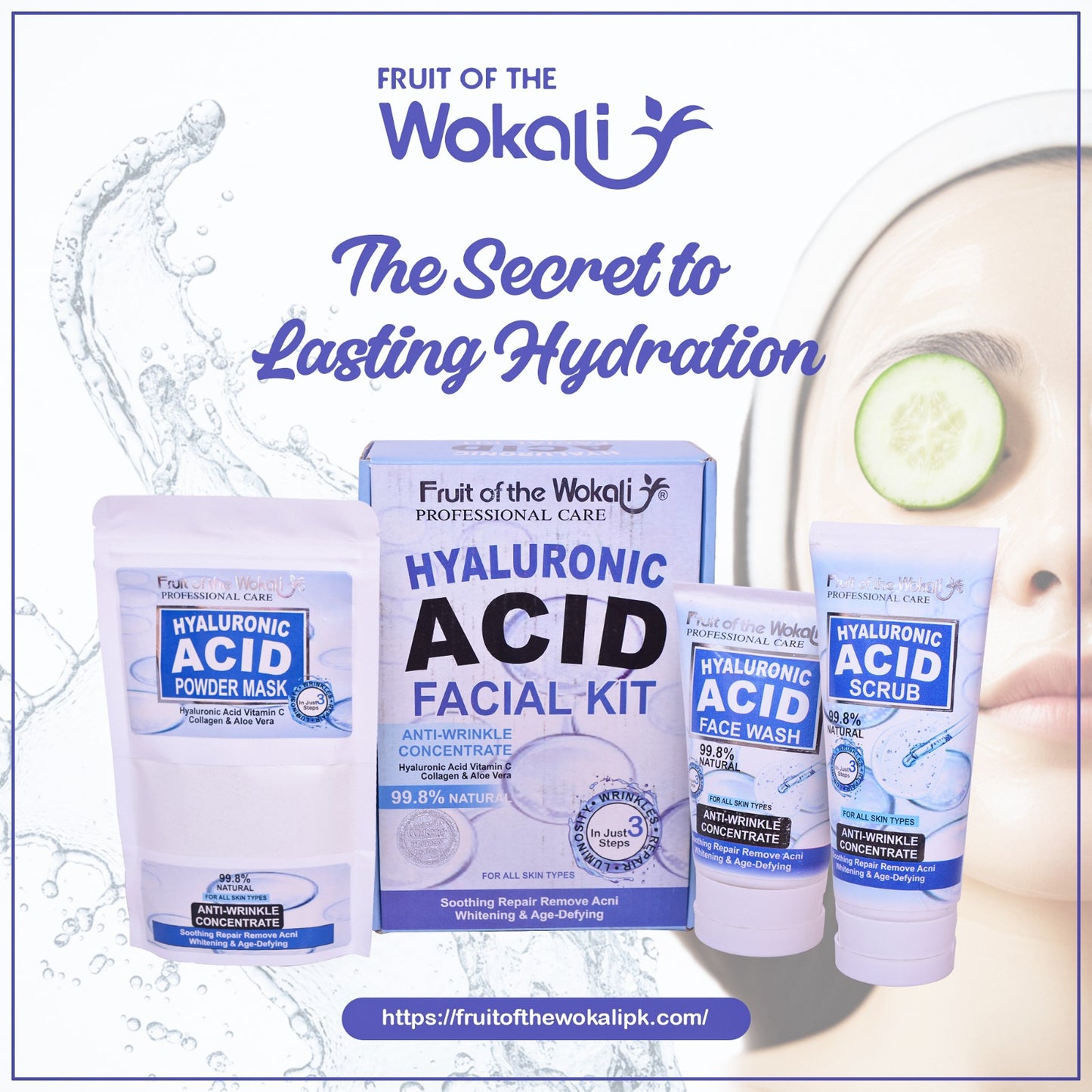 Fruit Of The Wokali 3 in 1 Hayluronic Acid Facial Kit (Face Wash, Face Mask & Face Mask)